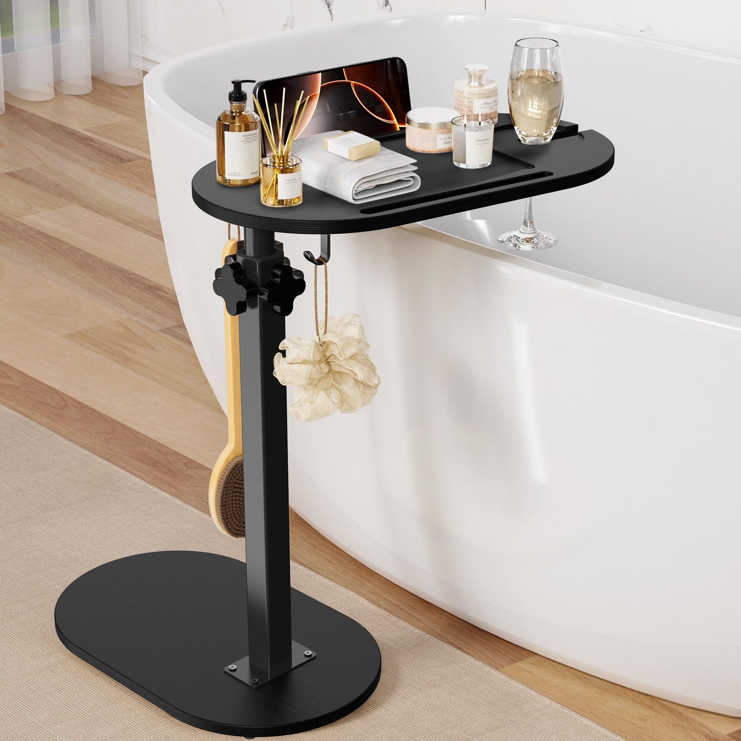 Sunnacate Bamboo Bathtub Table with Adjustable Height, Freestanding Bath Tray Caddy Board Tub Organizer, House Warming Gift, New Home, Anniversary Wedding Gifts, Bridal Shower Gift for Women