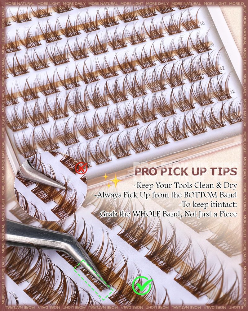 Natural Brown Lash Clusters - Wispy C Curl Individual Eyelash Extensions | 8-10-12mm Soft Thin Band