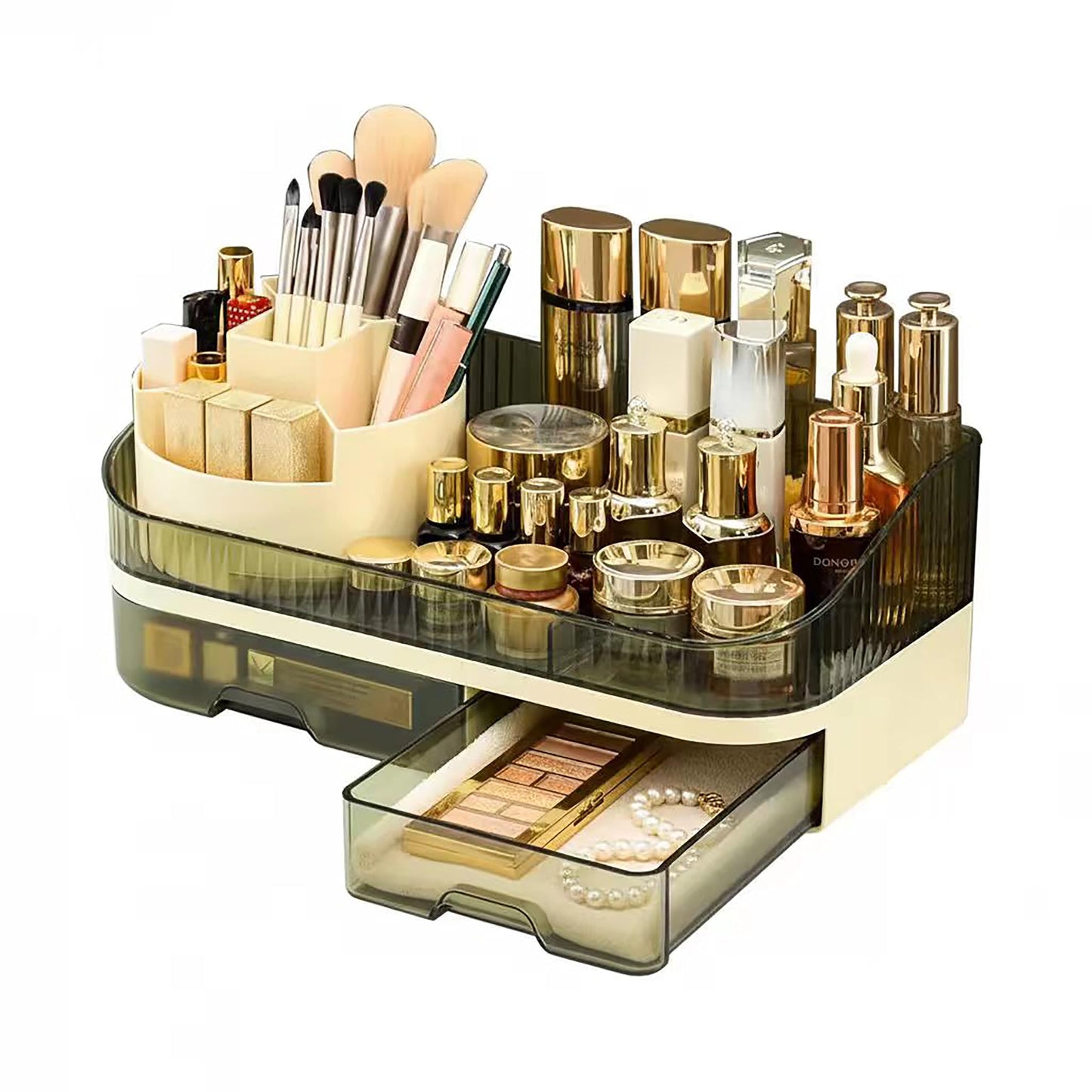 Tidyladyo Makeup Organizer with Dual Drawers - Large Capacity Countertop Cosmetic Storage for Skincare Vanity Bathroom - 360 Rotating - Clear Acrylic
