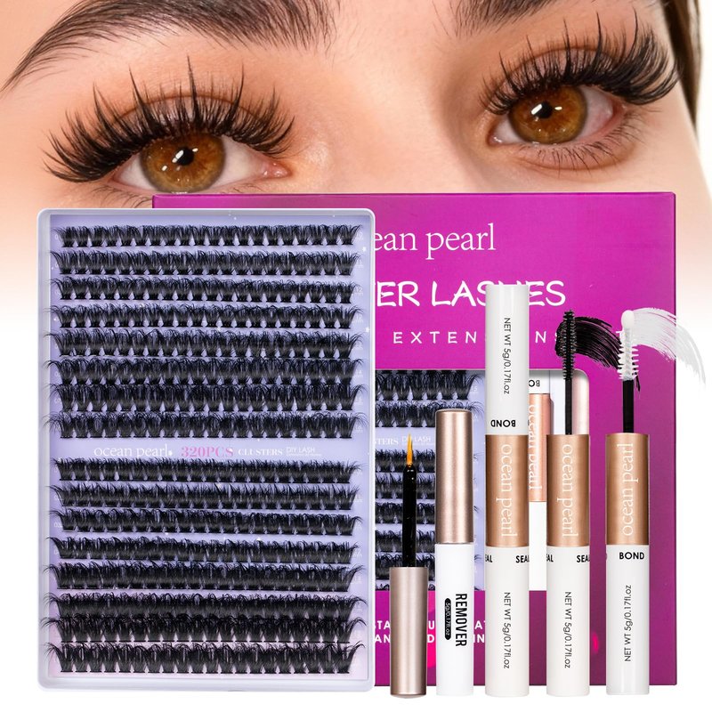 Ocean Pearl Lash Clusters 320pcs 3D Thick Lash Clusters kit 60D+80D Lashes,Eyelashes,Lash Extension Kit,Eyelash Clusters with lash adhesive+sealer+remover+tweezers,Lashes Clusters Eyelash Extensions
