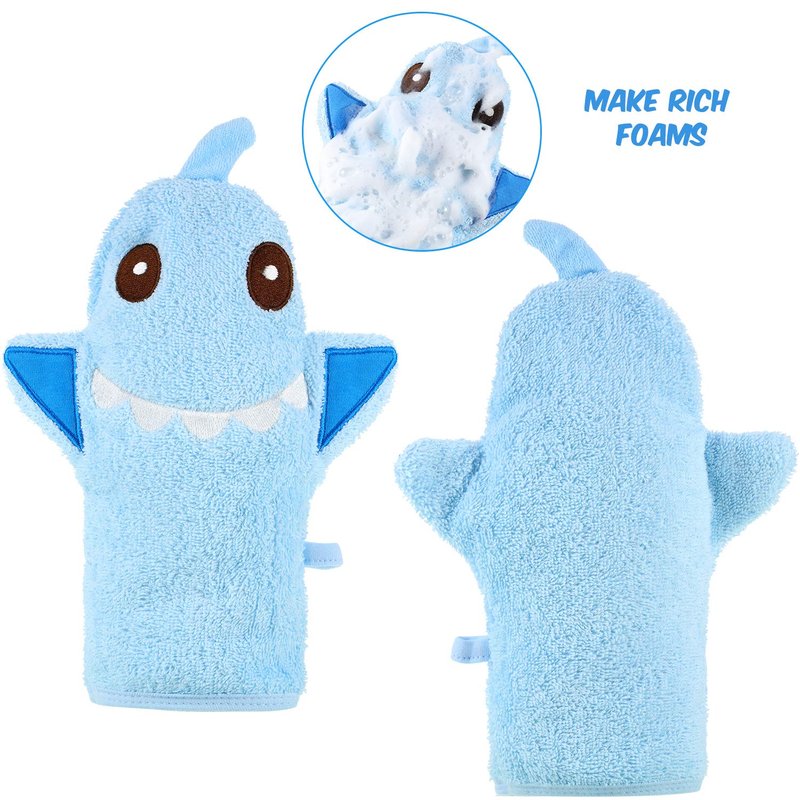 Shappy 4 Pieces Baby Bath Mitt Washcloths Gloves Panda Toddler Soft Washcloths for Kids Designed in Cute Animal Yellow Duck Shark Sheep Cotton Towel Gentle Scrub for Baby Girl Boy Bath Shower