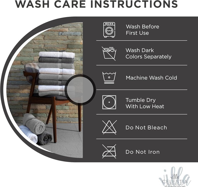 Cotton Washcloths Set of 6 - 100% Ring-Spun Combed Cotton, Soft & Absorbent | 12x12 Inch, Black