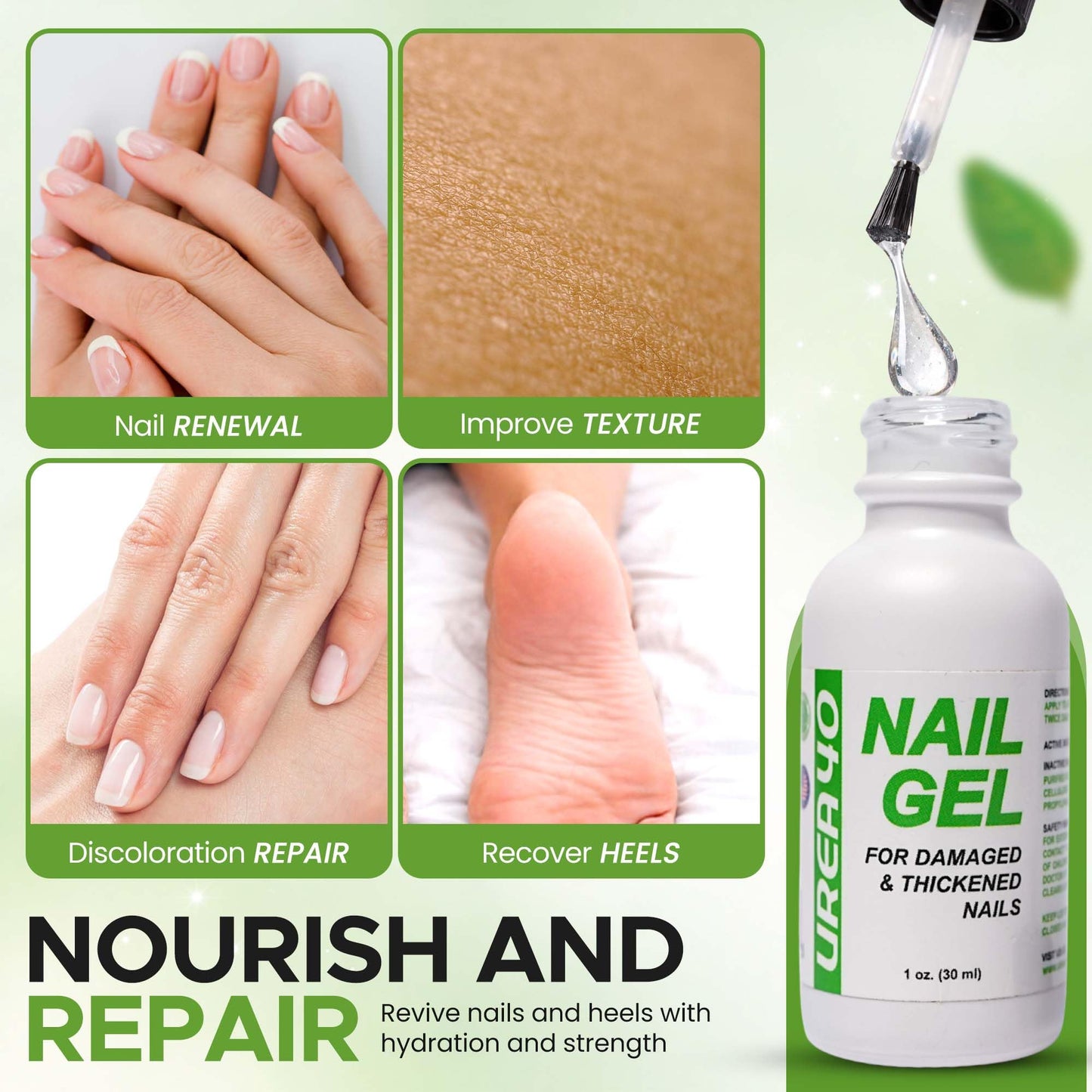 Urea Nail Gel - Softens Cracked Heel Calluses & Thick Toenails - Repairs Damaged, Yellow, Discolored Nails – Highly Effective & Quick-Dry Fingernails & Toenail Treatment (Urea 40%)