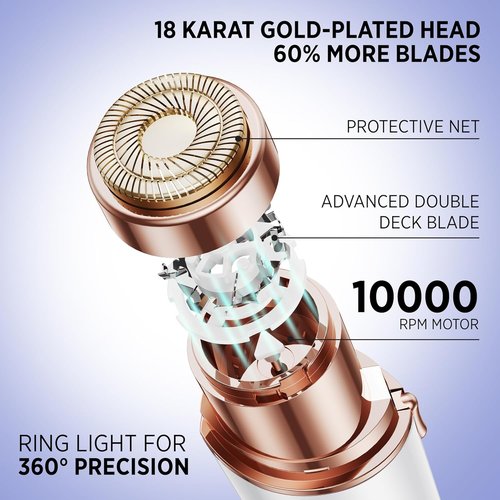 Facial Hair Removal for Women - Painless Facial Hair Remover - Electric Hair Removal Device for Face Lips Peach Fuzz with Light (Rose Gold)