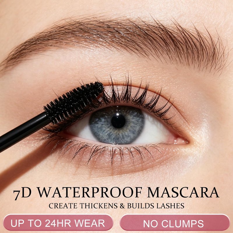 2Pack 7D Waterproof Mascara,Volumizing&Lengthening Mascara,Long Lasting Smudge Proof Mascara,Black Buildable Thickening Mascara for Eyelashes,Thickening Eye Makeup for Defined Curl,For Women and Girl