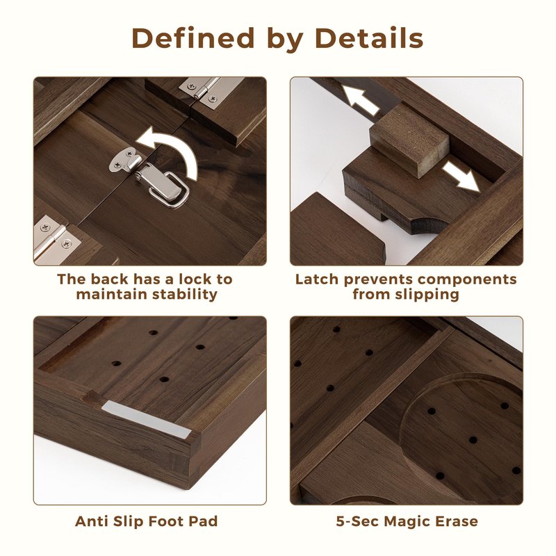 Teak Bathtub Tray, Wooden Tray Caddy for Bathtub, Luxury Bathroom Trays for Home Spa Relaxation, Teak Bathtub Caddy as Housewarming, Wedding Gifts for Women (Walnut Teak)