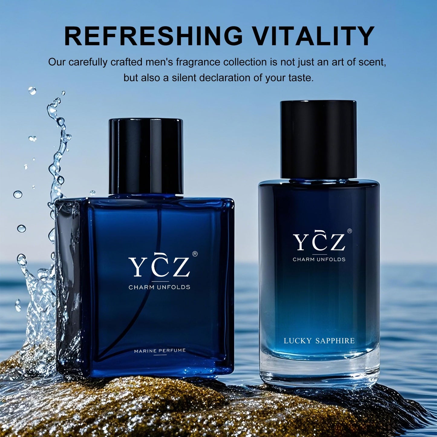 Ycz Eau de Parfum Ocean Savage Perfume Set, 1.7oz(50ml) Woody Citrus Scent and Sweet Flower Fruit Men Perfume, Highquality Long Lasting, Sleek Bottle Design, Christmas Gifts Ideal