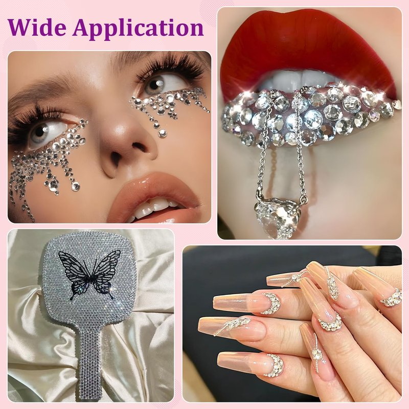 16000Pcs Resin Rhinestones for Crafting, Silver Clear Flatback Gems, Bedazzling Crystal with 3Pcs 10ml B7000 Jewelry Glue Bedazzler Kit for DIY Crafts Clothing Tumblers Shoes Fabric Nail Art