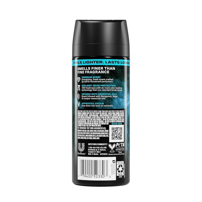 AXE Fine Fragrance Body Spray - Aqua Bergamot | 72-Hour Freshness, Aluminum-Free, 2.9 oz