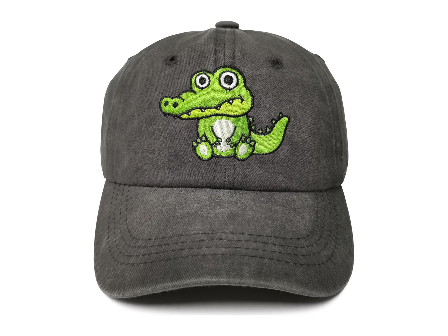 ZKFE Embroidered Alligator Hat for Boy Girl, Washed Black Crocodile Baseball Cap Cotton Dad Hat for for Kids Child
