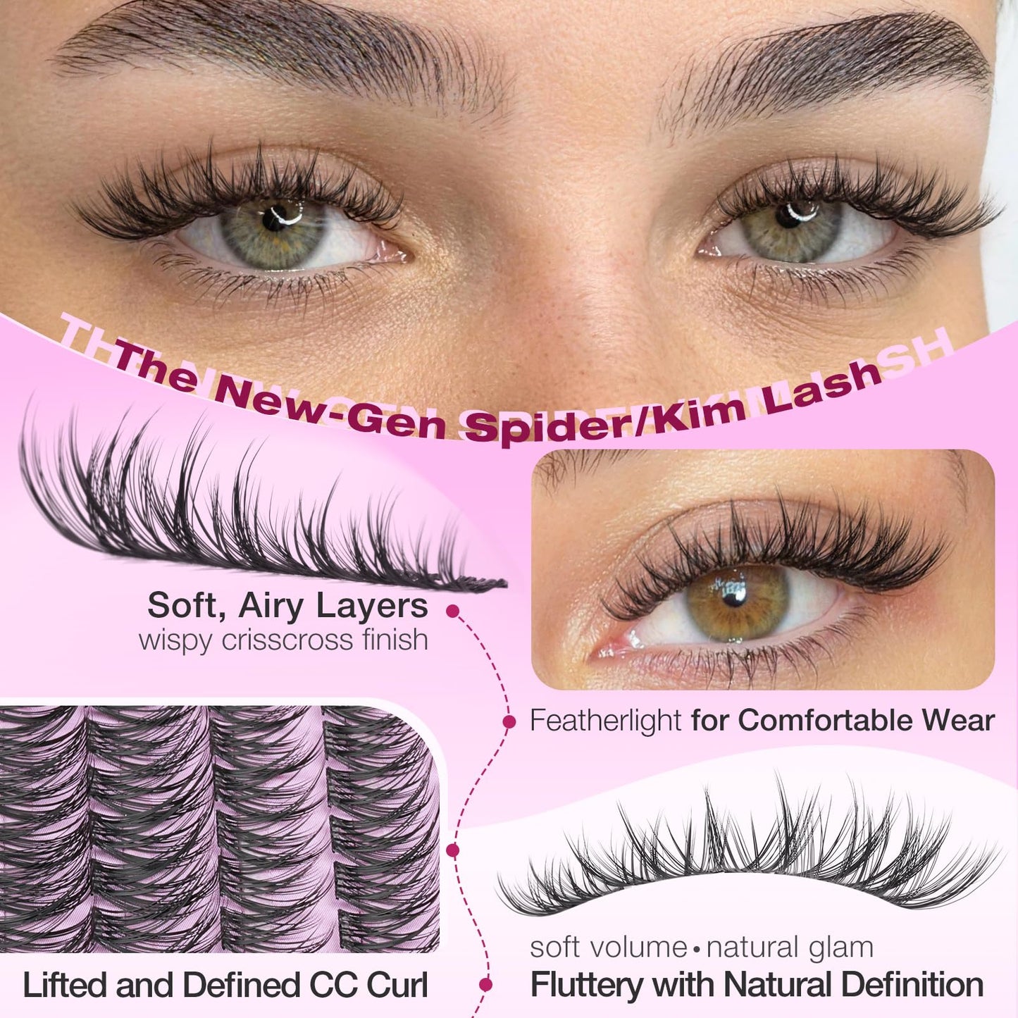 Wispy Lash Clusters Spider Eyelash Clusters 8-14mm CC Curl Cluster Eyelash Extensions 216Pcs Individual Lashes Soft Natural Volume Cluster Lashes Easy DIY Lash At-Home for Beginners by Yawamica