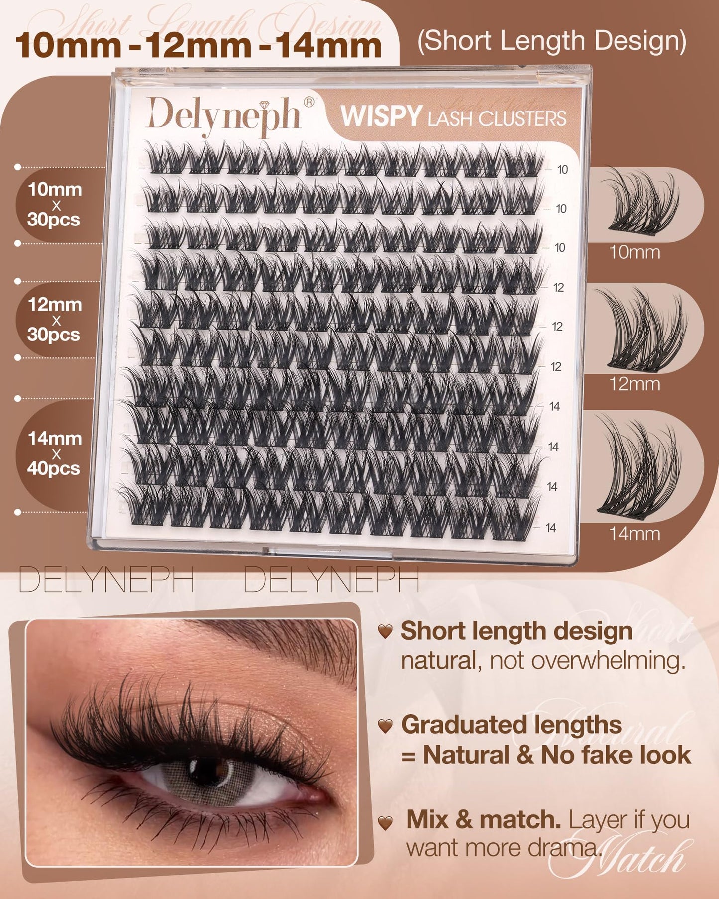 Wispy Lash Clusters Natural Fluffy Eyelash Clusters 10mm 12mm 14mm Short Cluster Eyelash Extensions CD Curl Individual Lashes Extensions by Delyneph