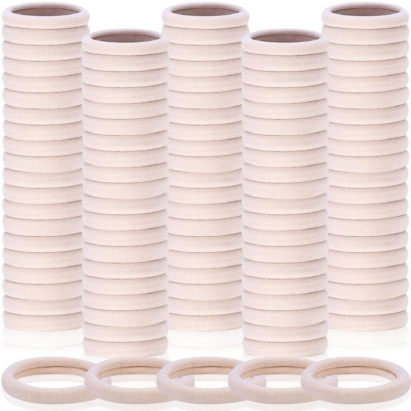 Seamless Elastic Hair Ties - 150 Pcs No Damage Ponytail Holders for Thick & Thin Hair | Soft Beige Bands