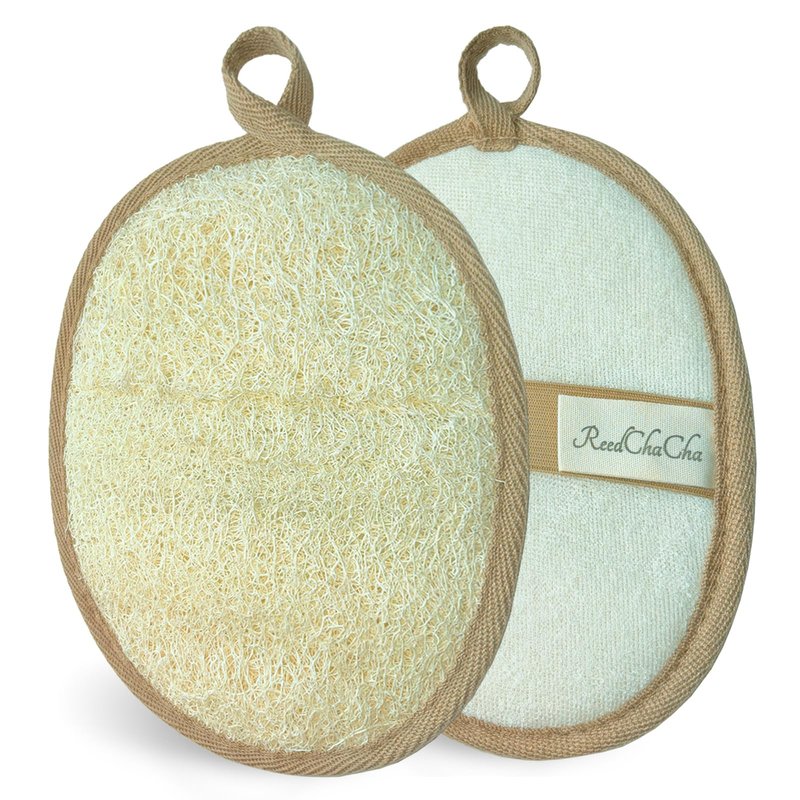 ReedChaCha Natural Loofah Sponge for Women & Men, Made with Biodegradable Egyptian Luffa, Plastic-Free Bath Sponge for Exfoliating Dead Skin, Lightly Abrasive Natural Loofah Body Scrubber for Shower