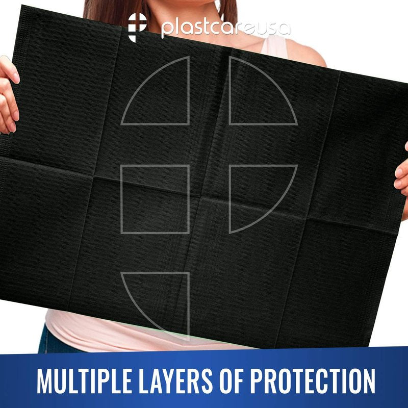 PlastCare USA Disposable Dental Bibs - 3 Ply Waterproof Tattoo Bib Sheet | 13"x18" Black for Dental & Medical Use