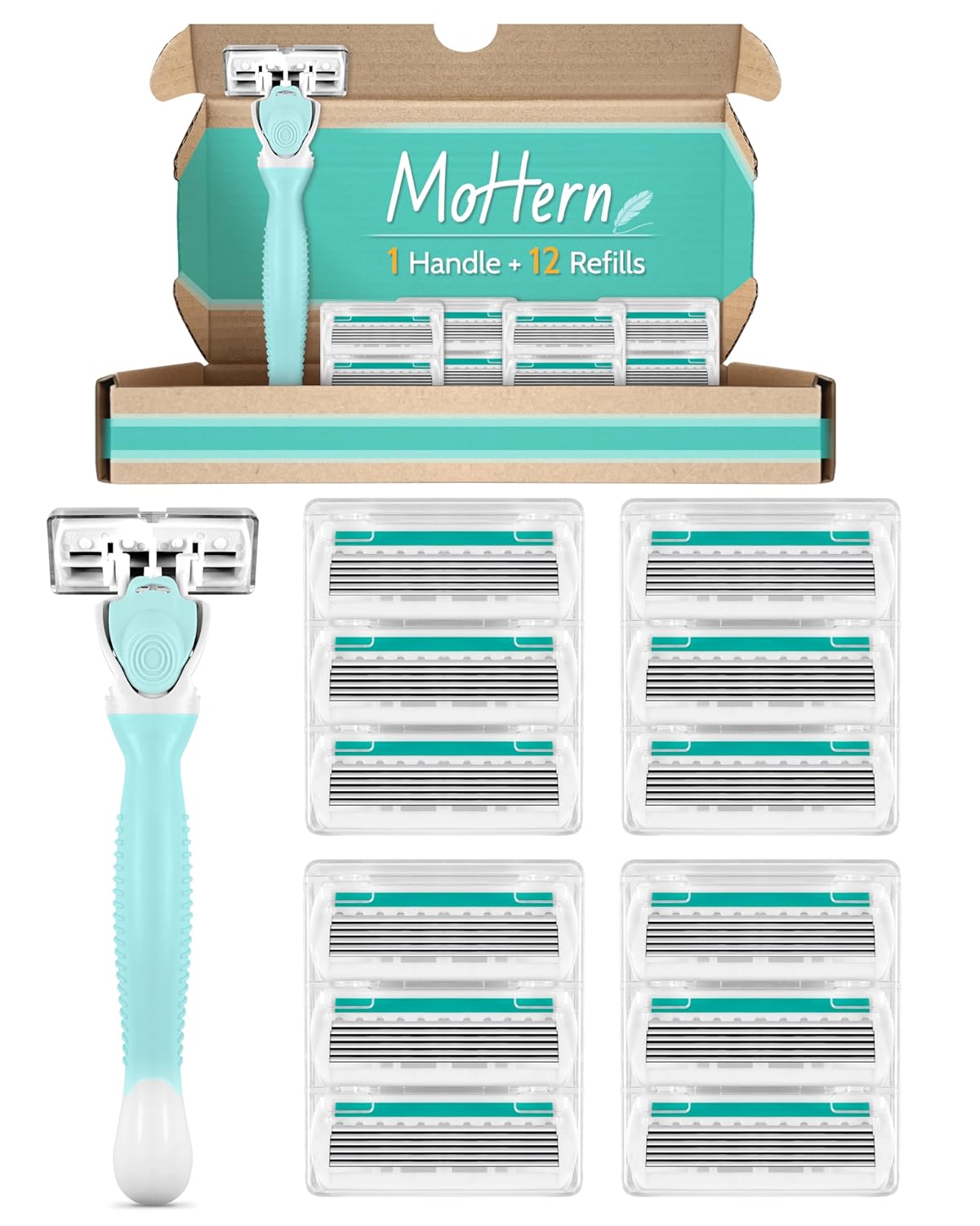 Travel Razors for Women - 12 Blade Refills Included | Green Color