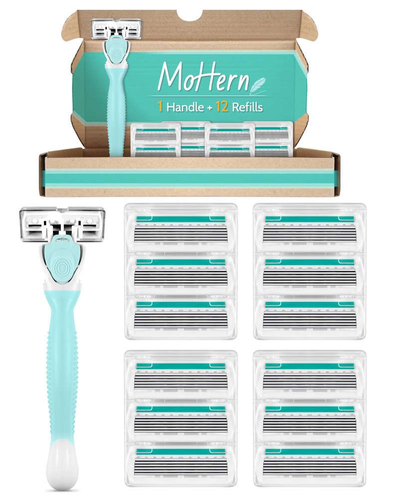1 Travel Razors for Women with 12 Blade Refills, Green