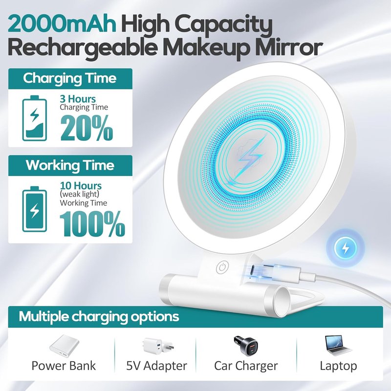 Magnifying Makeup Mirror with Light - 30X Double-Sided, Adjustable Brightness, Foldable Travel Design | 9" L x 7" W