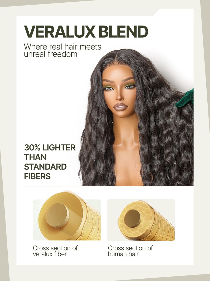 Frodio Veralux™ Blend Human Hair Easy Throw On Lace Wig Boho Curly Ocean Wave Lace Front Wigs Glueless Lace Wig Beginner Friendly 28 Inch HD Lace Glueless Wigs Natural Black Color
