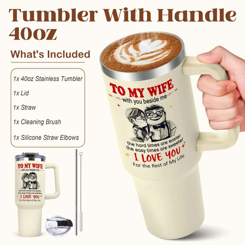 NAIREG Birthday Gifts for Wife from Husband - Anniversary Romantic Gifts for Women - Wife Birthday Gift Ideas -Christmas Valentines Mothers Day I Love You Gift for Her - To My Wife's Tumbler 40oz