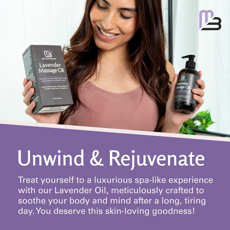 M3 Lavender Sensual Massage Oil - Collagen & Stem Cell Formula for Skin Tightening | 8 fl oz