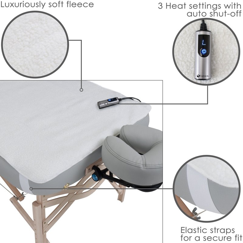 EARTHLITE Massage Table Warmer & Fleece Pad (2in1), ETL Certified, 3 Heat Settings, 13ft Cord/Heating Pad / 1 Year Replacement Guarantee