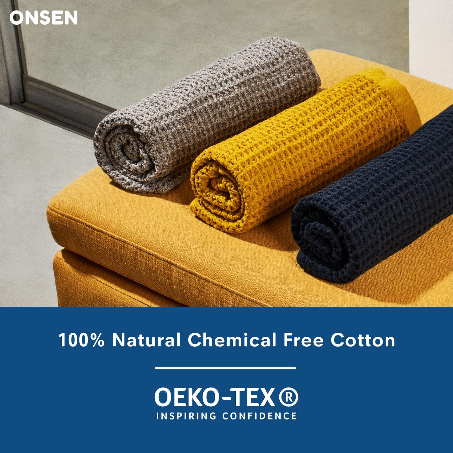 ONSEN Supima® Waffle Bath Towel, Large, Quick Dry Lint Free 100% USA Cotton, Lightweight Absorbent Bath Towel, 31x57 in (Cinder Grey, 1x Bath Towel)