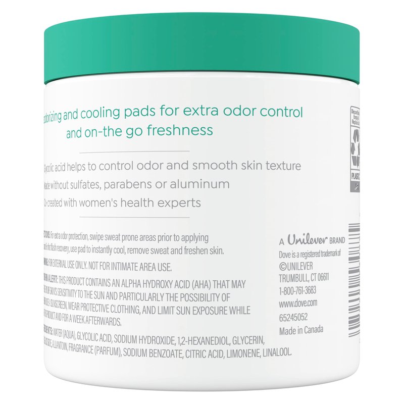 Dove Deodorant Cleansing Pads For Women Neutralize Odor & Gently Exfoliate To Refine Skin Texture, Fresh Water Lilly Scent,60 pads