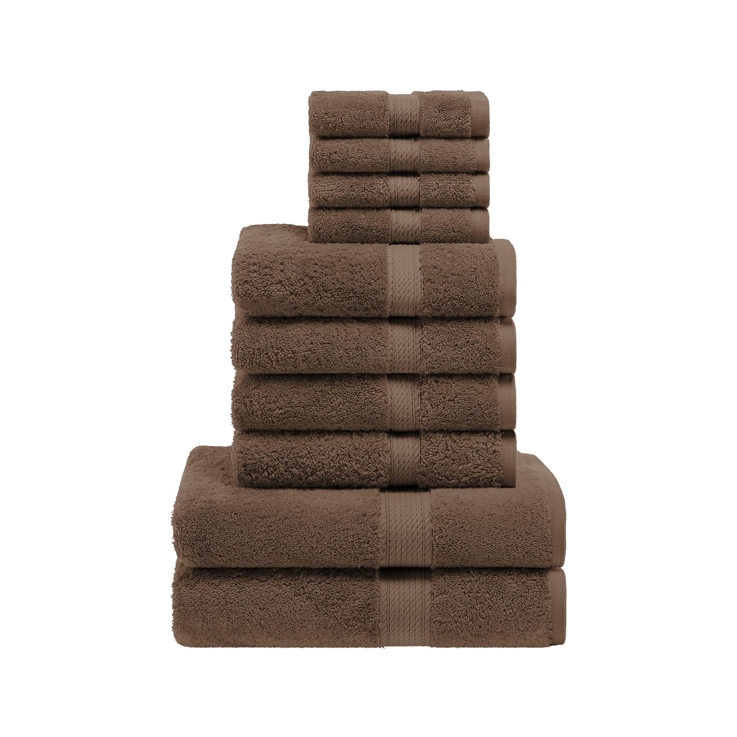 Superior Egyptian Cotton Pile 10 Piece Towel Set, Includes 2 Bath, 4 Hand, 4 Face Towels/ Washcloths, Ultra Soft Luxury Towels, Thick Plush Essentials, Guest Bath, Spa, Hotel Bathroom, Chocolate