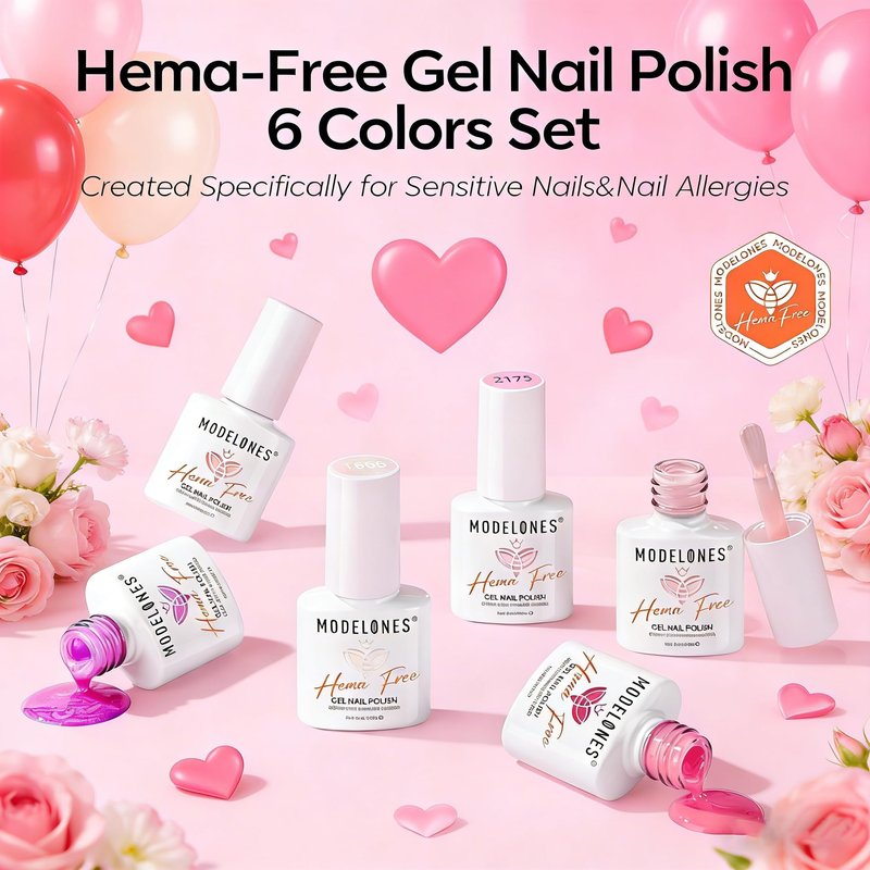 modelones Pink Gel Nail Polish Set,Hema-Free Light Pink White Hot Pink Gel Polish Kit Magenta Purple Shimmer LED 6 Colors 2026 Summer Nail Art Gift Salon DIY Starter Kit