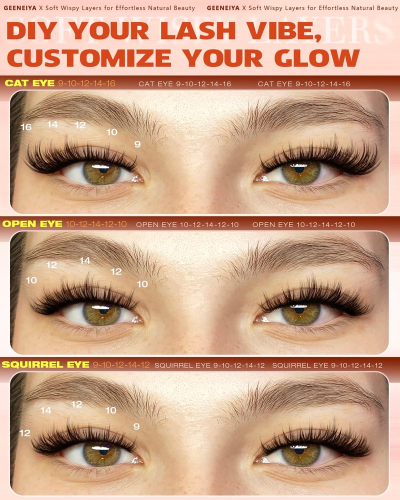 Geeneiya Wispy Lash Clusters, 9-16MM Natural Eyelash Clusters, DIY Cluster Eyelash Extensions, C Curl Lashes Clusters for Beginners
