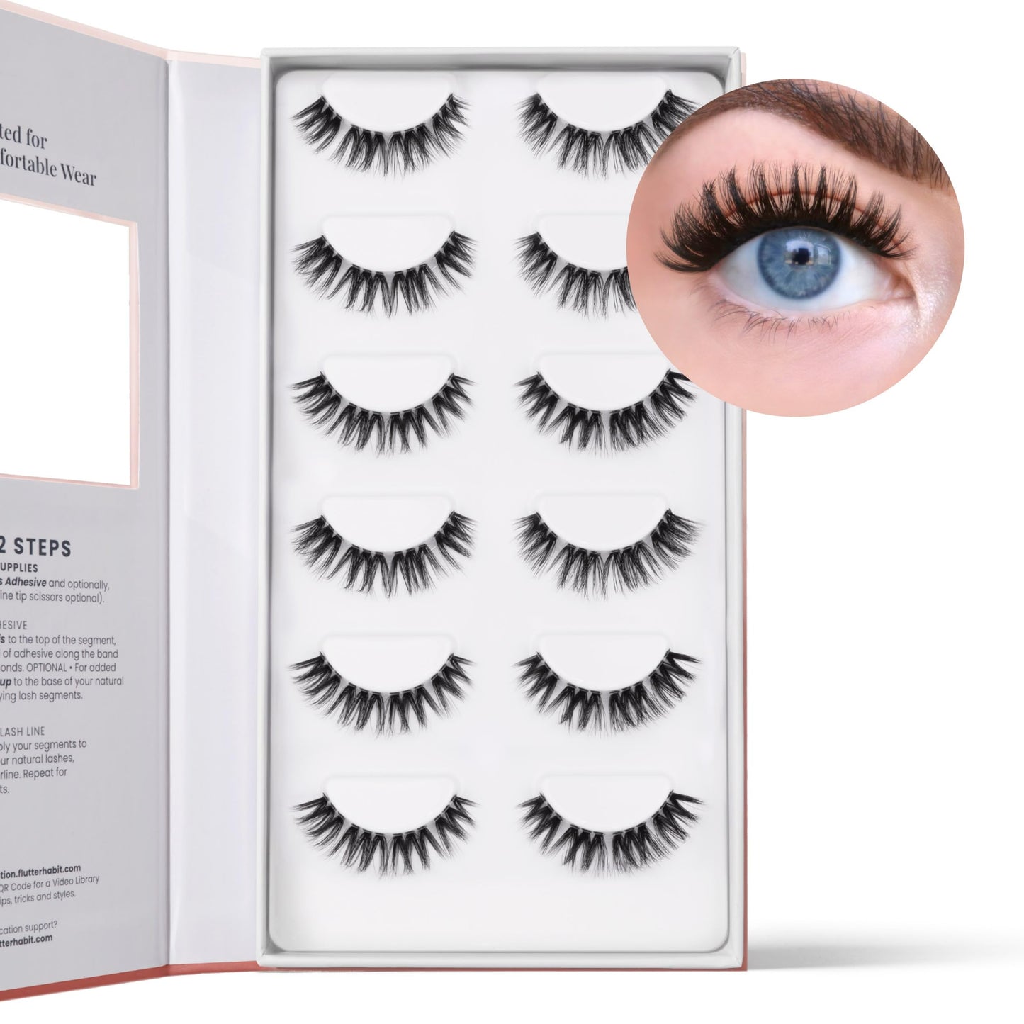 The Flirt (1.0) Natural Lashes, Natural Lash Clusters for Women, Salon Quality At Home Eyelashes Extension Kit, 6 Lash Sets, No Lash Glue Included