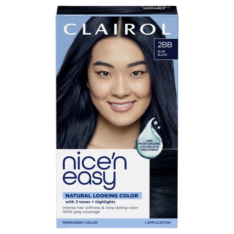 Clairol Nice'n Easy Permanent Hair Dye, 2BB Blue Black | 100% Gray Coverage | Long‑Lasting, Natural‑Looking Color & Shine | Pack of 1