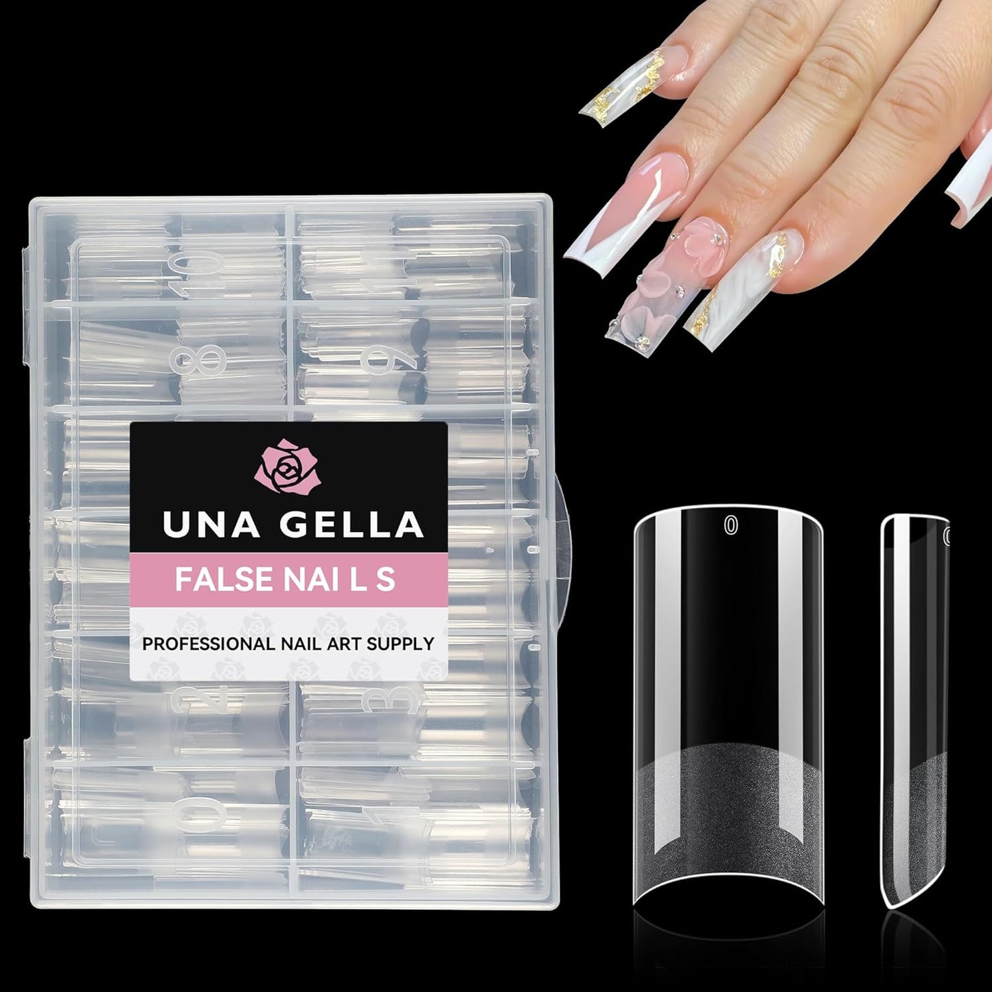 UNA GELLA Medium Square Nail Tips - 216 Pcs Clear Half Cover Gel Nails for DIY & Salon Use | Long-Lasting Matte Finish