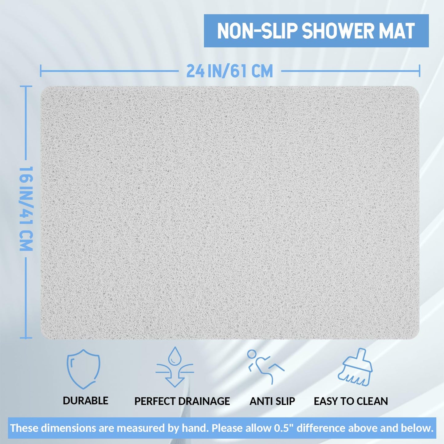 Hargiis Non-Slip Bathtub Mat, 2 Pack Anti Slip Shower Mat, Fast Drying Bathtub Mats, Foot Scrubber Mat, Anti Slip Mat for Tub, Floor, Bathroom, Kitchen, Home, Hotel (White 24"×16"+24"×16")