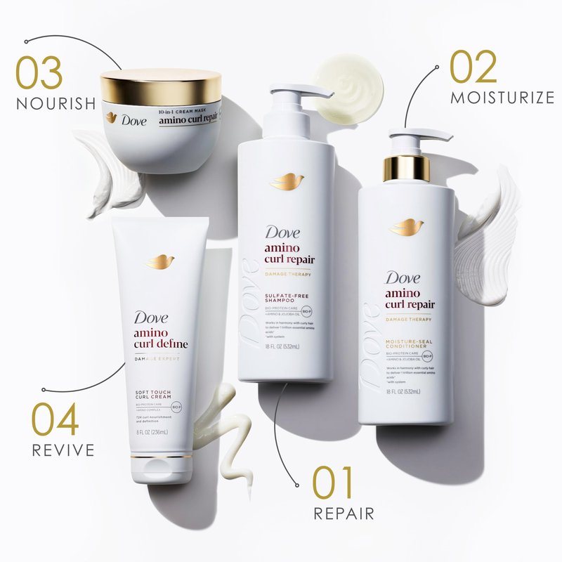 Dove Shampoo, Conditioner, & Mask Amino Curl Regimen Pack 4 Pk for Curly, Coily Hair with Bio-Protein Care Technology + Amino & Jojoba Oil