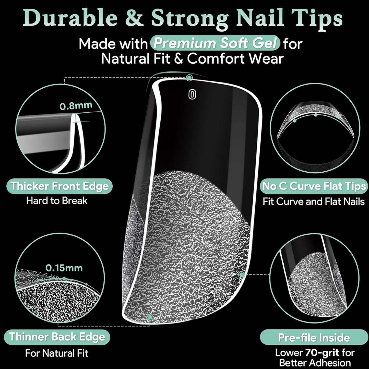 Skiennix Short Square Nail Tips - 216pcs Acrylic Matte Clear Press-On Nails | Full Cover DIY Manicure