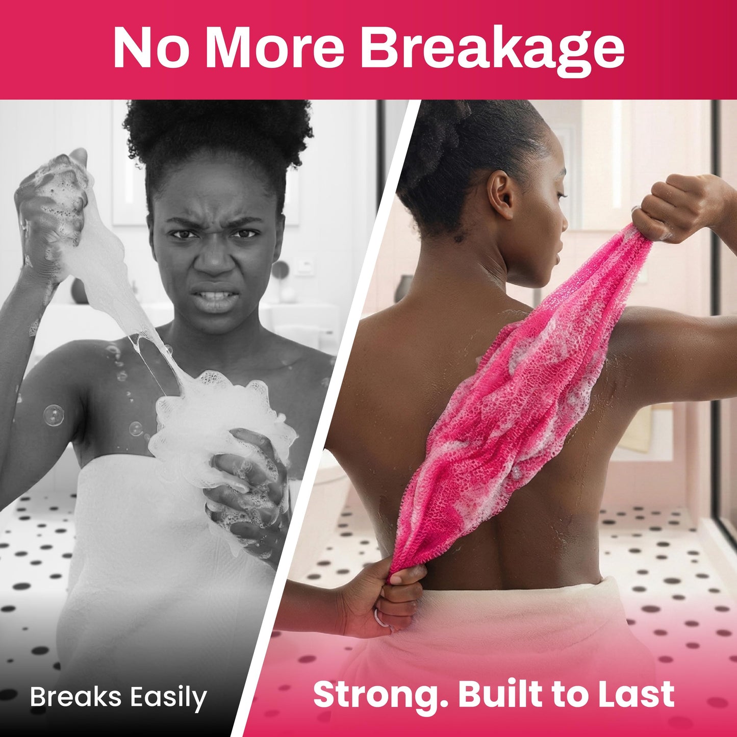 African Net Sponge Authentic (Sapo/Kessa), African Exfoliating Sponge Real African Net Black Owned, African Bath Sponge Back Scrubber, Body Exfoliator Shower Bath Accessories (Cold Pink)