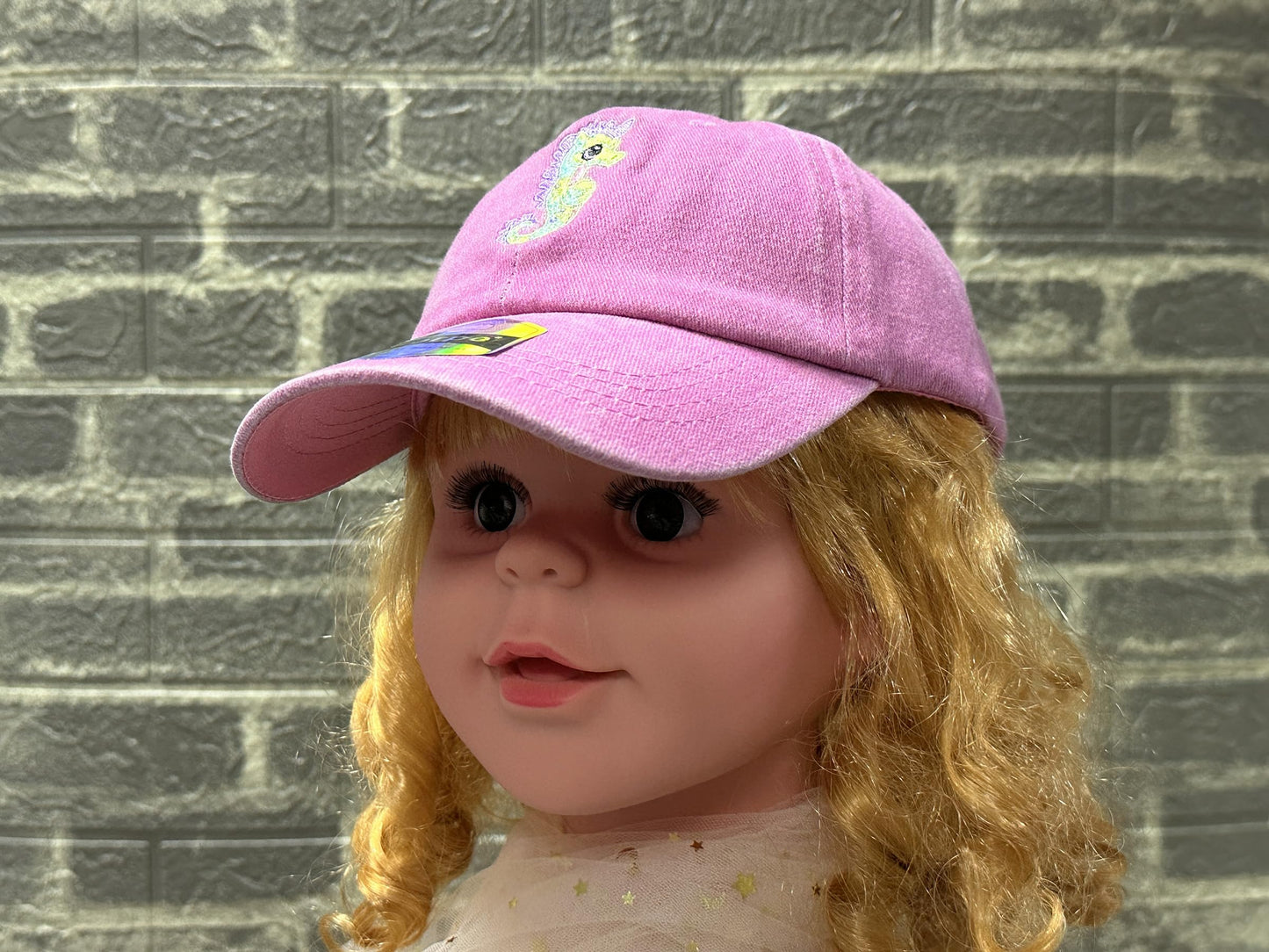Horpe Kid Seahorse Baseball Cap, Sea Creature Gifts for Girls, Ocean Animal Washed Pink Hat for Child, Present for Summer Beach Aquarium Visits