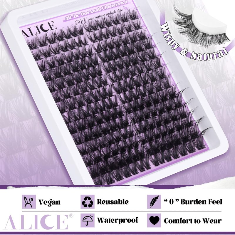 Cluster Eyelash Extension Kit - Natural Wispy 196pcs DIY Lashes | 10-18mm Individual Lashes with 4-7mm Bands, Glue & Tweezers