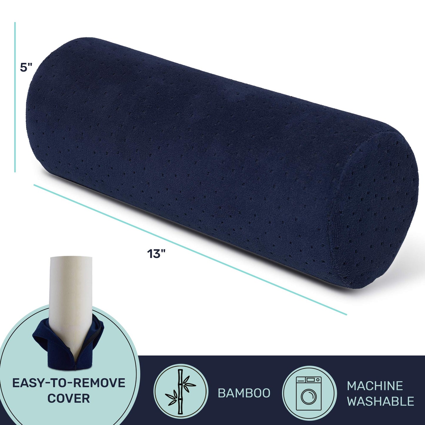 AllSett Health Round Cervical Roll Cylinder Bolster Pillow with Removable Washable Cover, Ergonomically Designed for Head, Neck, Back, and Legs || Ideal for Spine and Neck Support, Navy