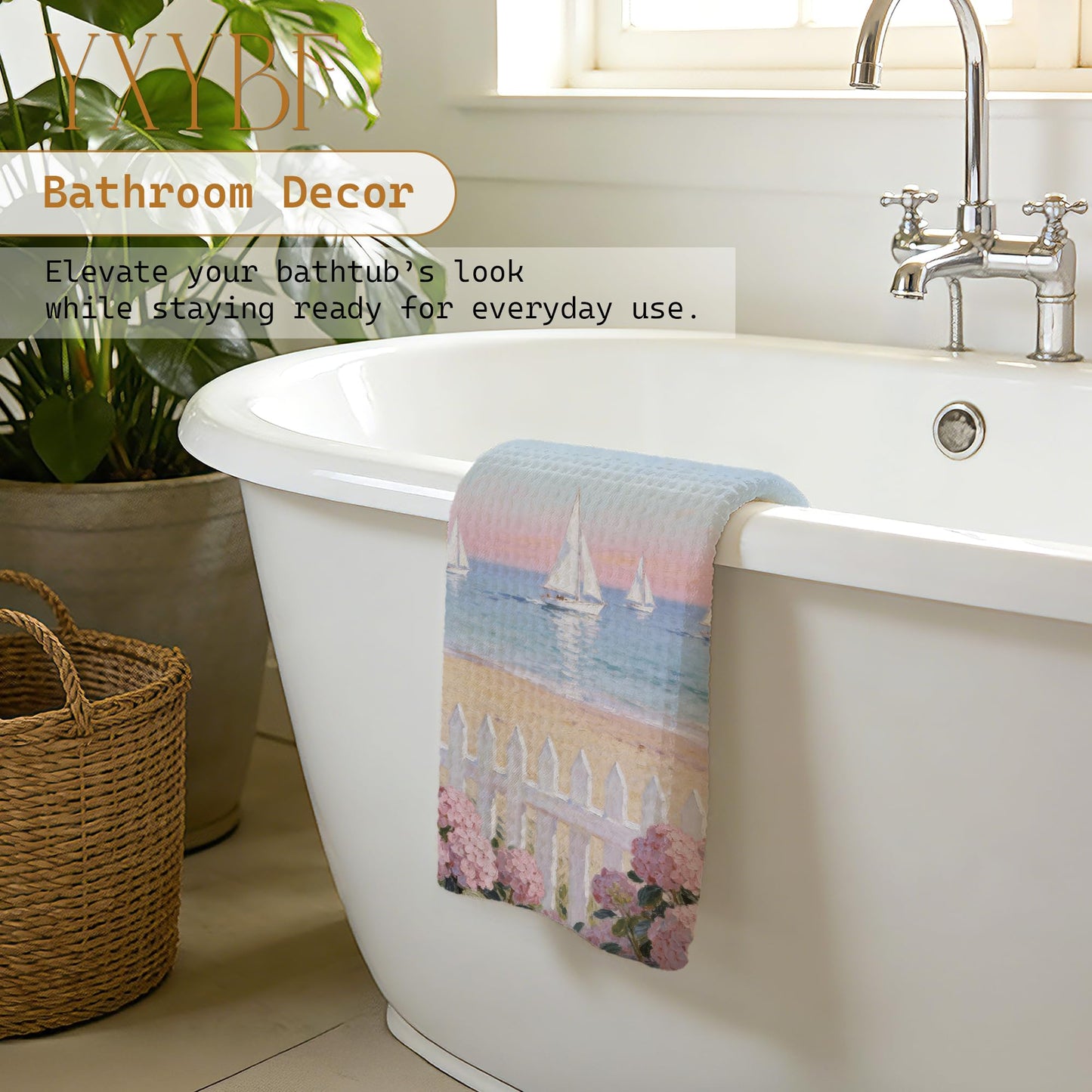 YXYBF Pastel Coastal Nautical Hand Dish Tea Towels for Kitchen Bathroom Beach House Decor 16x24 Inches, Pink Hydrangea Floral Coastal Beach Kitchen Towels Decorative