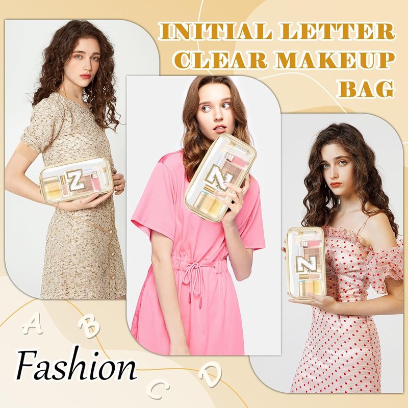Personalized Initial Letter Clear Makeup Bag - Preppy Nylon & PVC Cosmetic Zipper Bag | Trendy Monogram Gift for Teen Girls - Z