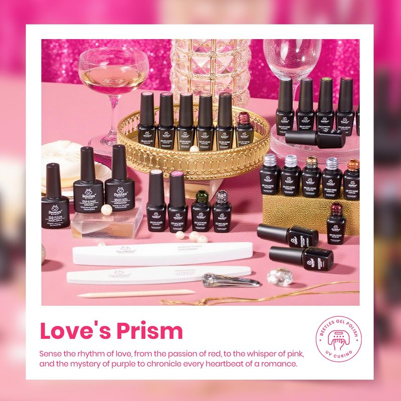 Beetles Pink Gel Polish Set - Love's Prism 25 Color Pink Gel Polish Set with Nail Tools, White Red Glitter Pearl Spring Nail Gel, Salon DIY Soak Off UV Nail Lamp Summer Gifts for Women