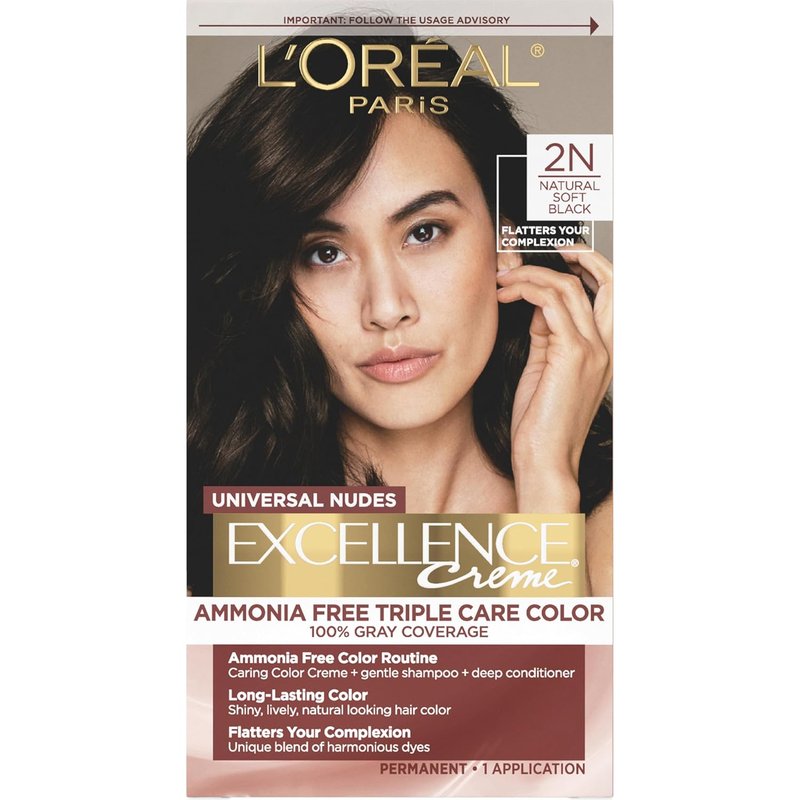 L’Oreal Paris Excellence Universal Nudes Hair Color - Ammonia-Free Gray Coverage, 2N Natural Soft Black, 1 Kit