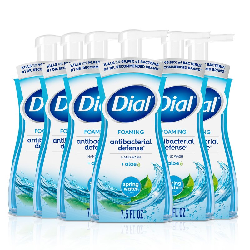 Dial Antibacterial Defense Foaming Hand Soap + Aloe, Spring Water Scent, 7.5 Fl Oz (Pack of 6), Dermatologist-Tested Hand Wash, Gentle on Skin