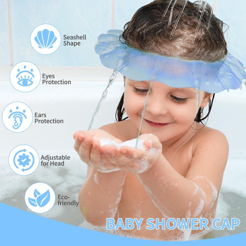 kair Baby Kids Bath Visor Soft Adjustable Silicone Toddler Children Shower Cap Hair Washing Hat Keep Kids Shield Water Out of Eyes & Ears Head Circumference 17"-24" (Blue, More Than 24 Months)
