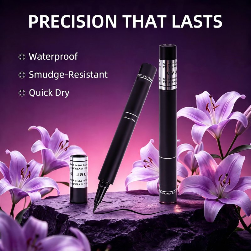 Black Eyeliner, Liquid Eyeliner Waterproof with Ultra Fine Brush, Quick Drying, Smudge Resistant, Eye Liner Intense Pigment Liquid Pen for Long Lasting Satin Finish, Cruelty-Free, Vegan, 0.042 Fl Oz