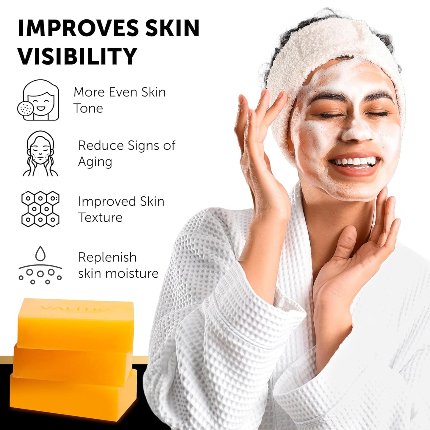 VALITIC Kojic Acid Dark Spot Remover Soap - Turmeric & Vitamin C Infused | 3 Pack with African Net