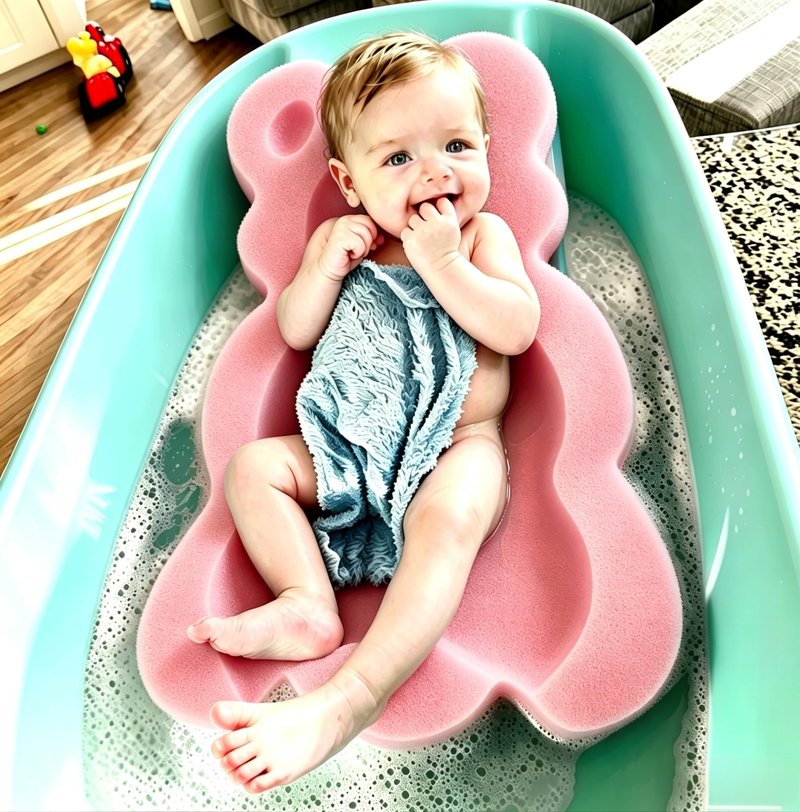 KECUCO Baby Bath Cushion Infant Bath Mat, Pad & Sponge for Toddler, Infant & Newborn (Pink-Style4)